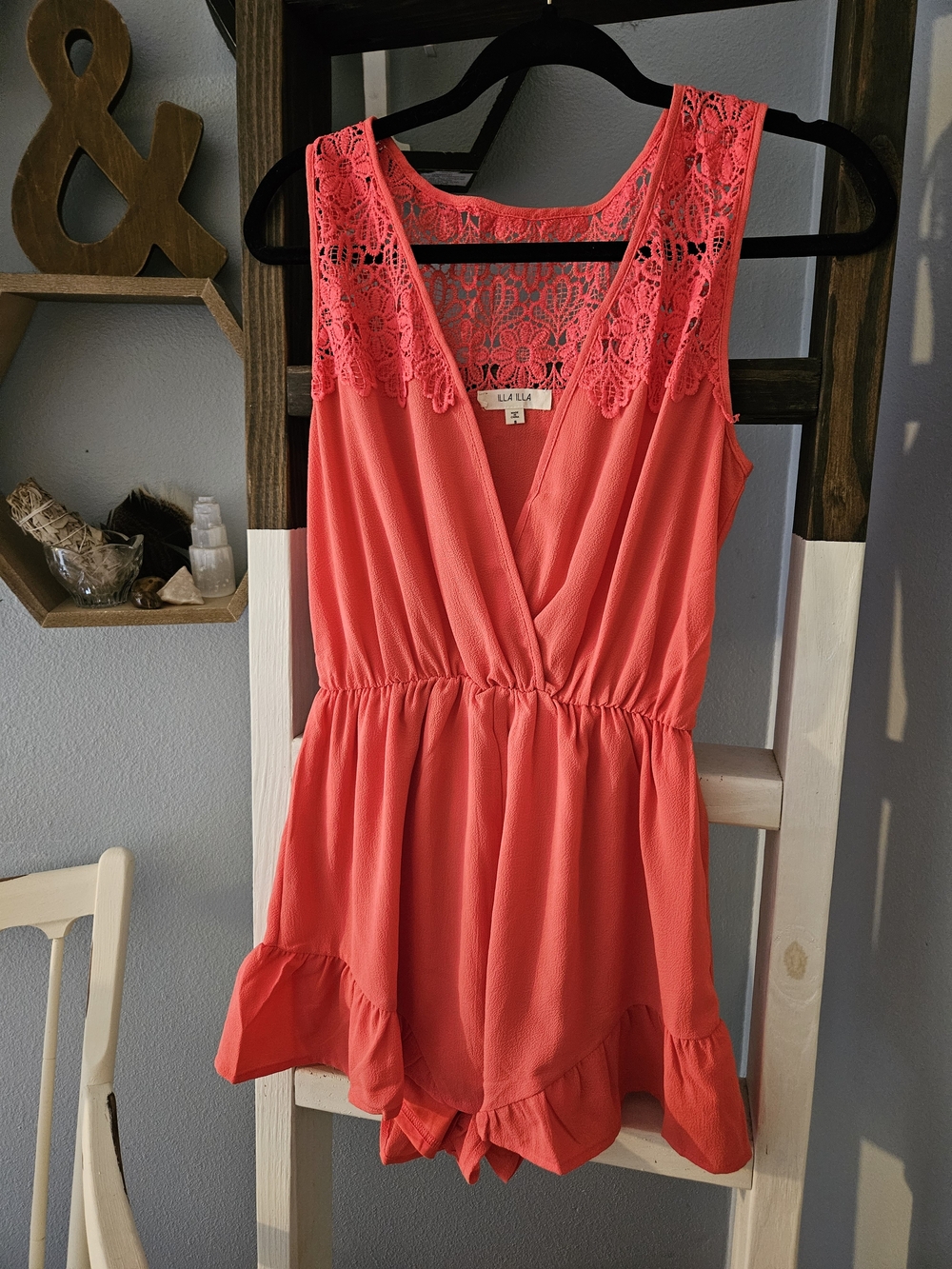 NWOT ILLA ILLA Pink Lace-Trim Romper Size Small